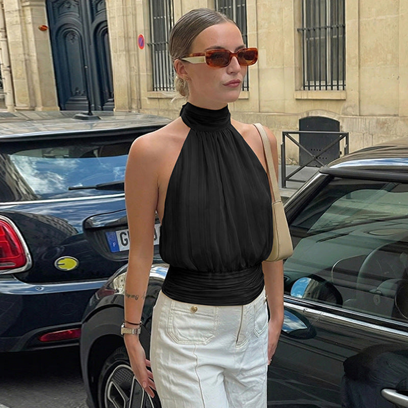 Damer Elegante Halterneck-top med plissering