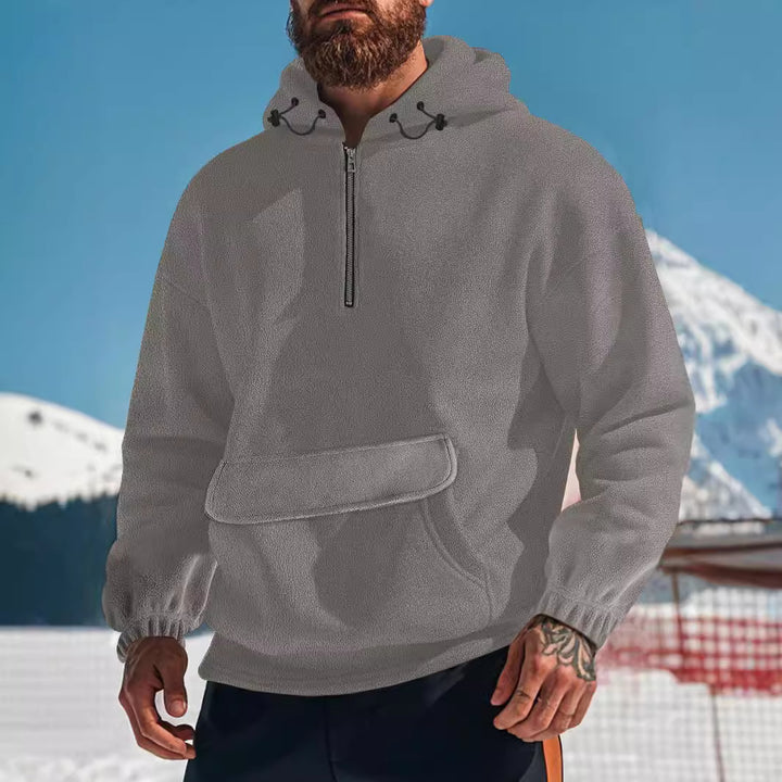 Herrer Fleece-Hoodie med høj hals og praktisk kængurulomme Stilla