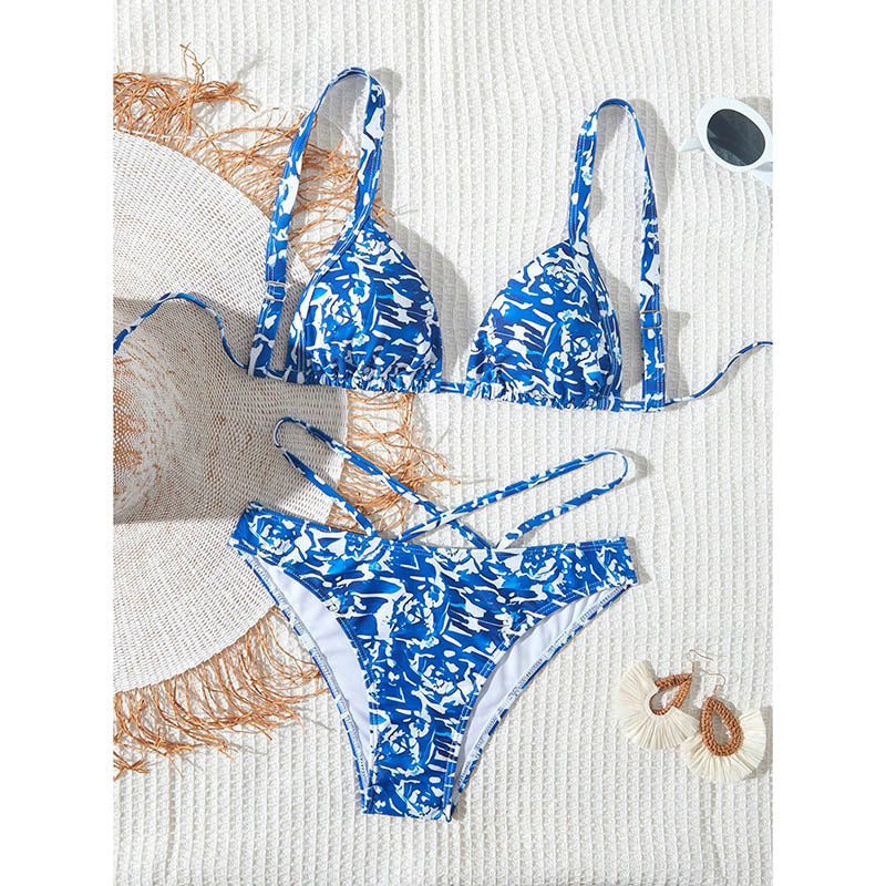 Dame Triangel-Bikini-Sæt med justerbare stropper og stilfuld mønstermiks Skovae