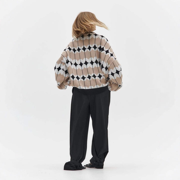 Kvindernes mønstrede oversized sweater med voluminøse ærmer og elastiske manchetter Stilla