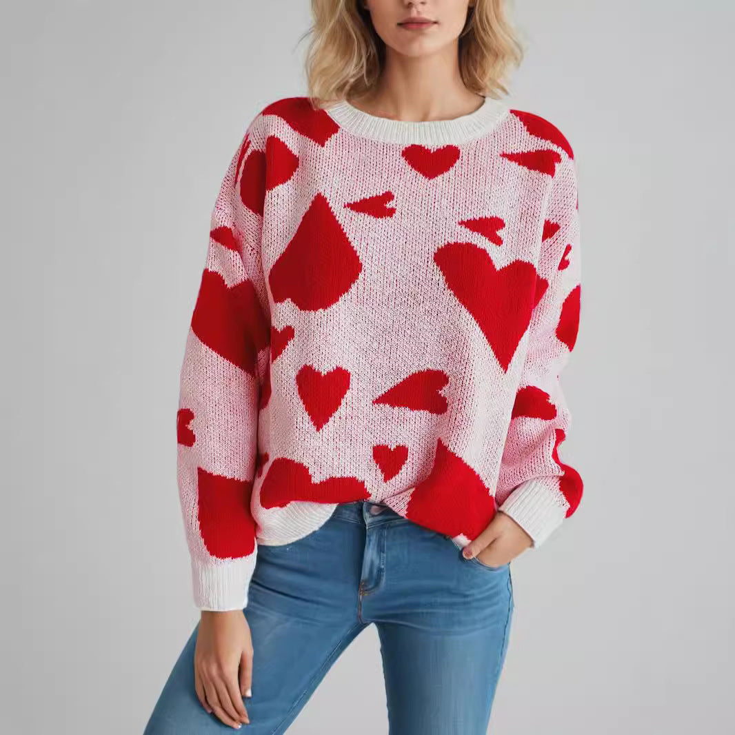 Damer hyggelige sweater med legesygt hjertemotiv Stilla
