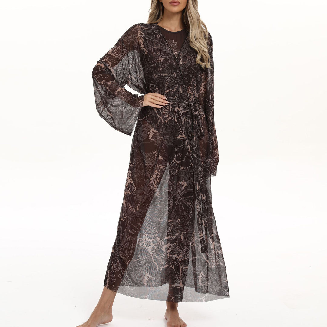 Dame Transparent Strandkimono med blomsterdesign Skovae