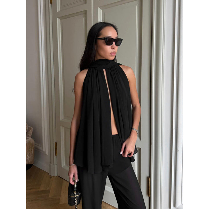 Damen Elegantes Top mit fließendem Schnitt und raffiniertem Halstuch Skovae