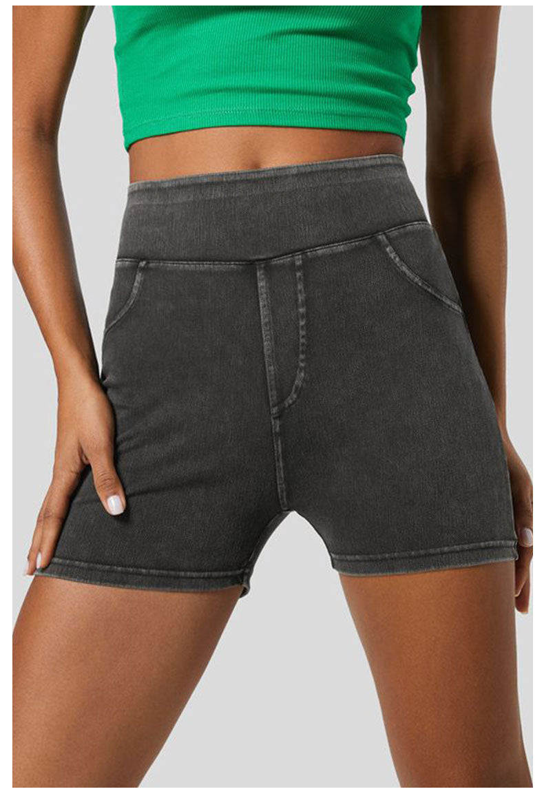 Stilla | Høj Talje Denim Yoga Shorts Stilet Komfort Til Træning & Hverdagsbrug