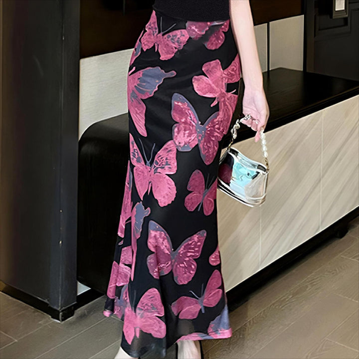 Dame Svirrende Sommerfugleprint Maxi Nederdel Stilla
