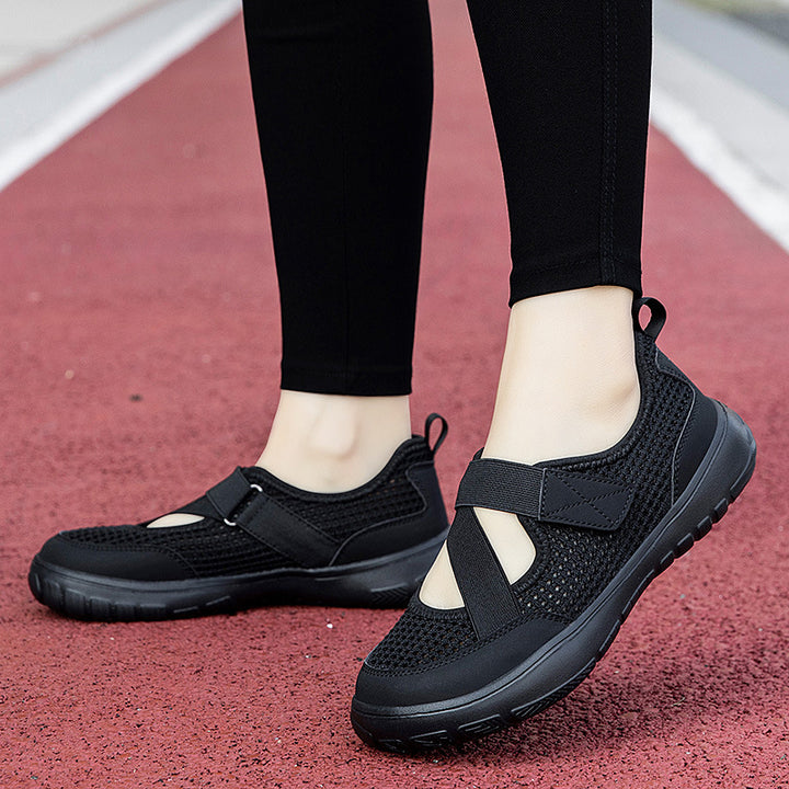 Damer nan åndbar strik-rem sneaker med velcro lukning polstret komfortsål og fleksibel profilløbesål Skovae
