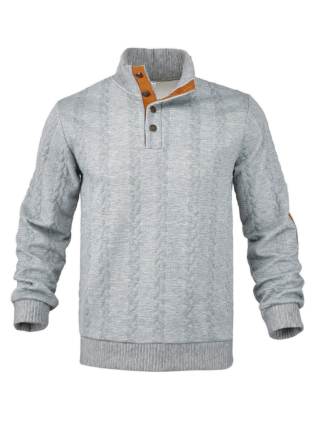 Herrer med fletmønstret halvknap pullover med høj ståkrave og ruskindsalbuepatches Skovae