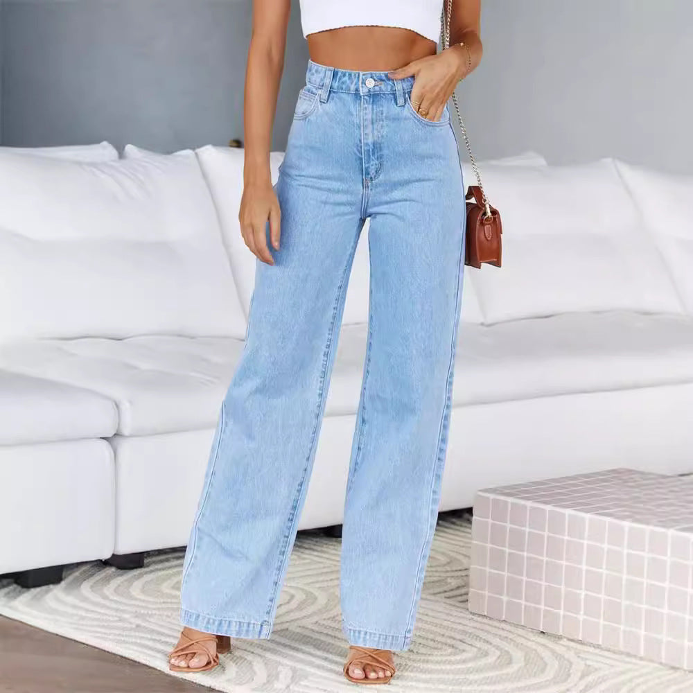 Dame brede high-waist jeans med ekstremt bredt ben og klassisk denim-vask Stilla