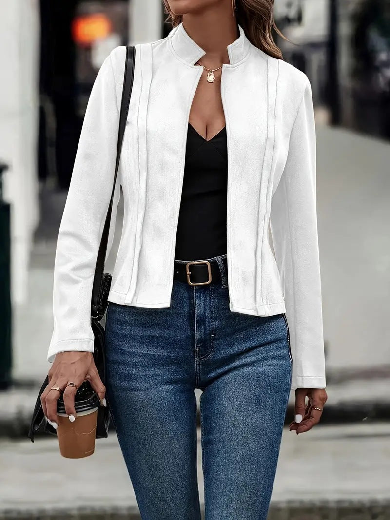 Stilla | Kort jakke Slim fit uldblanding ståkrave åben front