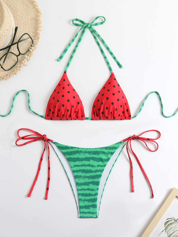 Dame Bikini-sæt med vandmelonmønster og justerbare bånd Skovae