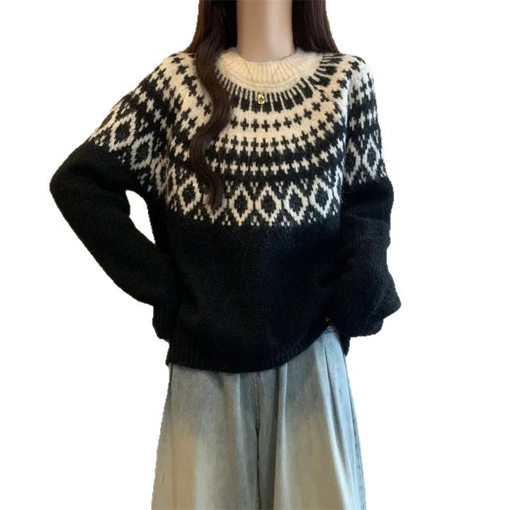 Dame Cozy Knit Sweater med Nordisk Mønster Stilla