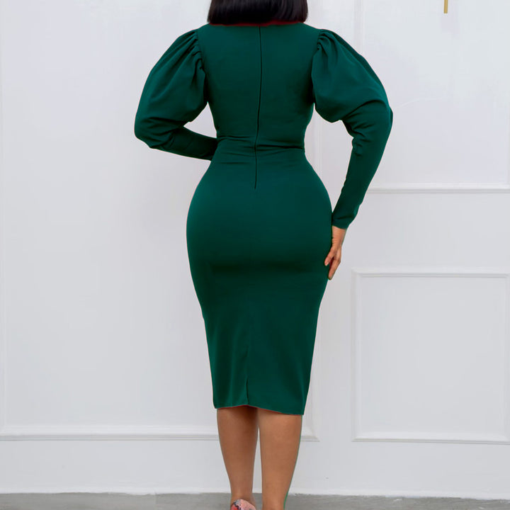 Dame Elegant pencil skirt kjole med voluminøse pufærmer og skinnende pynt Stilla