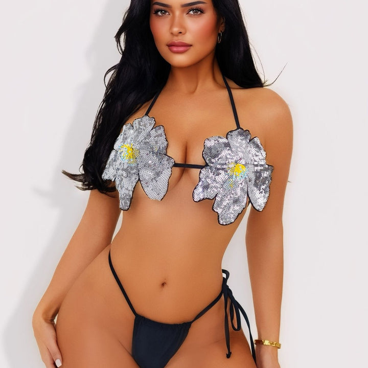Dame Glitrende Blomster-Bikini med Pailletter Stilla