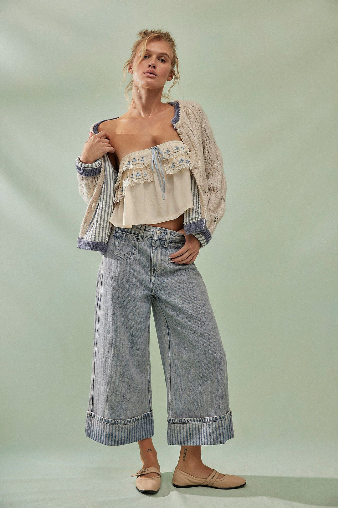 Damer elegante løstsiddende jeans med påsyede striber Skovae