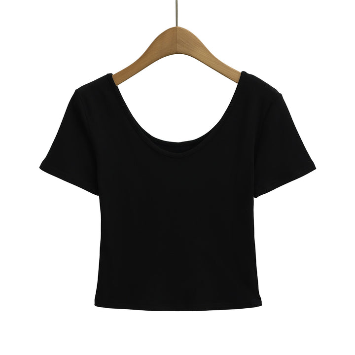 Dame Kortærmet Crop-Top med dyb rygudskæring og komfortabelt stof Stilla