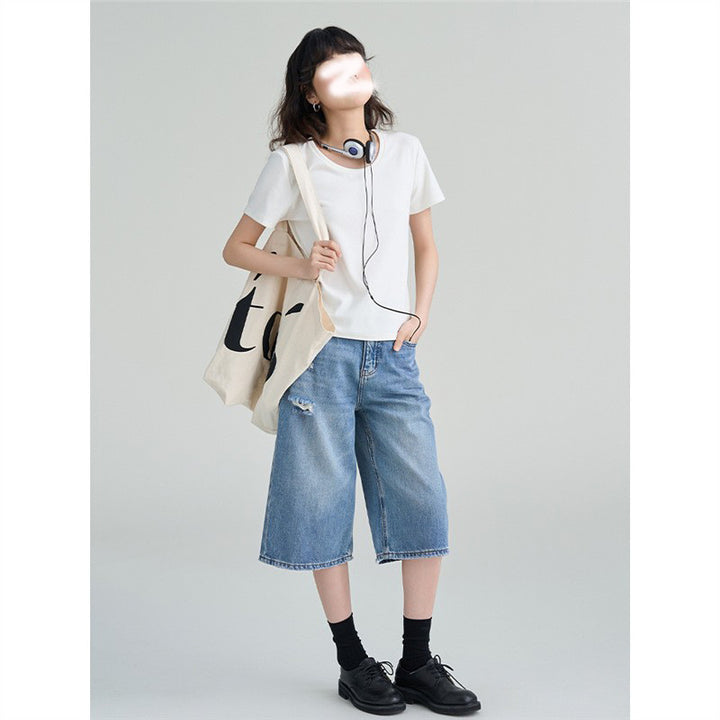 Dame brede jeansbukser med mode zdestroyed-effekter Stilla