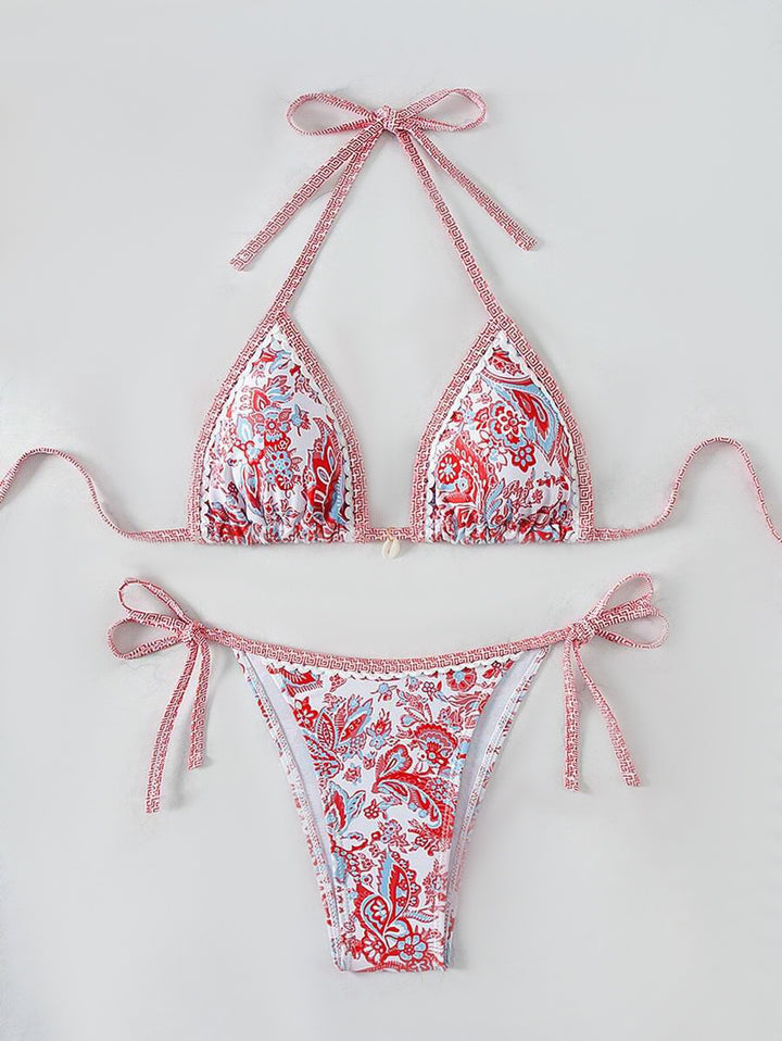 Dame Triangel-bikini med blomsteragtigt vintage-mønster Skovae