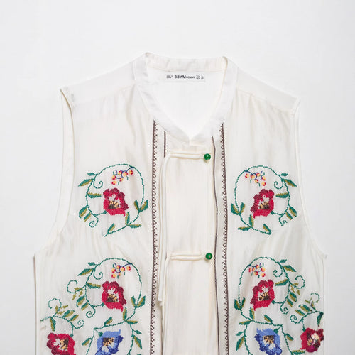 Femme Broderet Knap-Vest Stilla