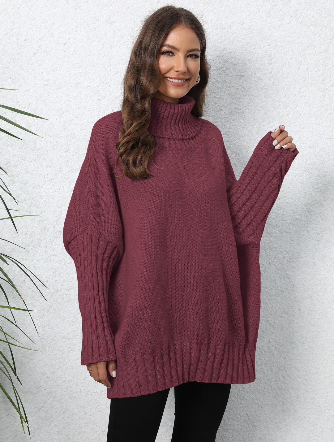Kvinders Oversized Strik Sweater med Høj Krave og Voluminøse Ærmer Stilla