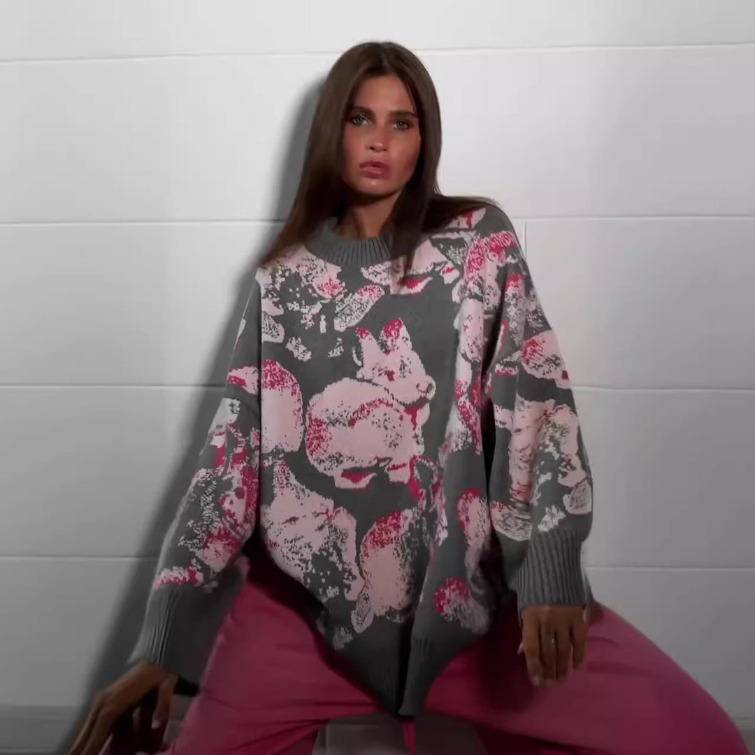 Kvinders hyggelige sweatshirt med trendy blomstermotiv Stilla