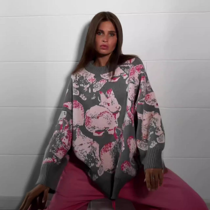 Kvinders hyggelige sweatshirt med trendy blomstermotiv Stilla