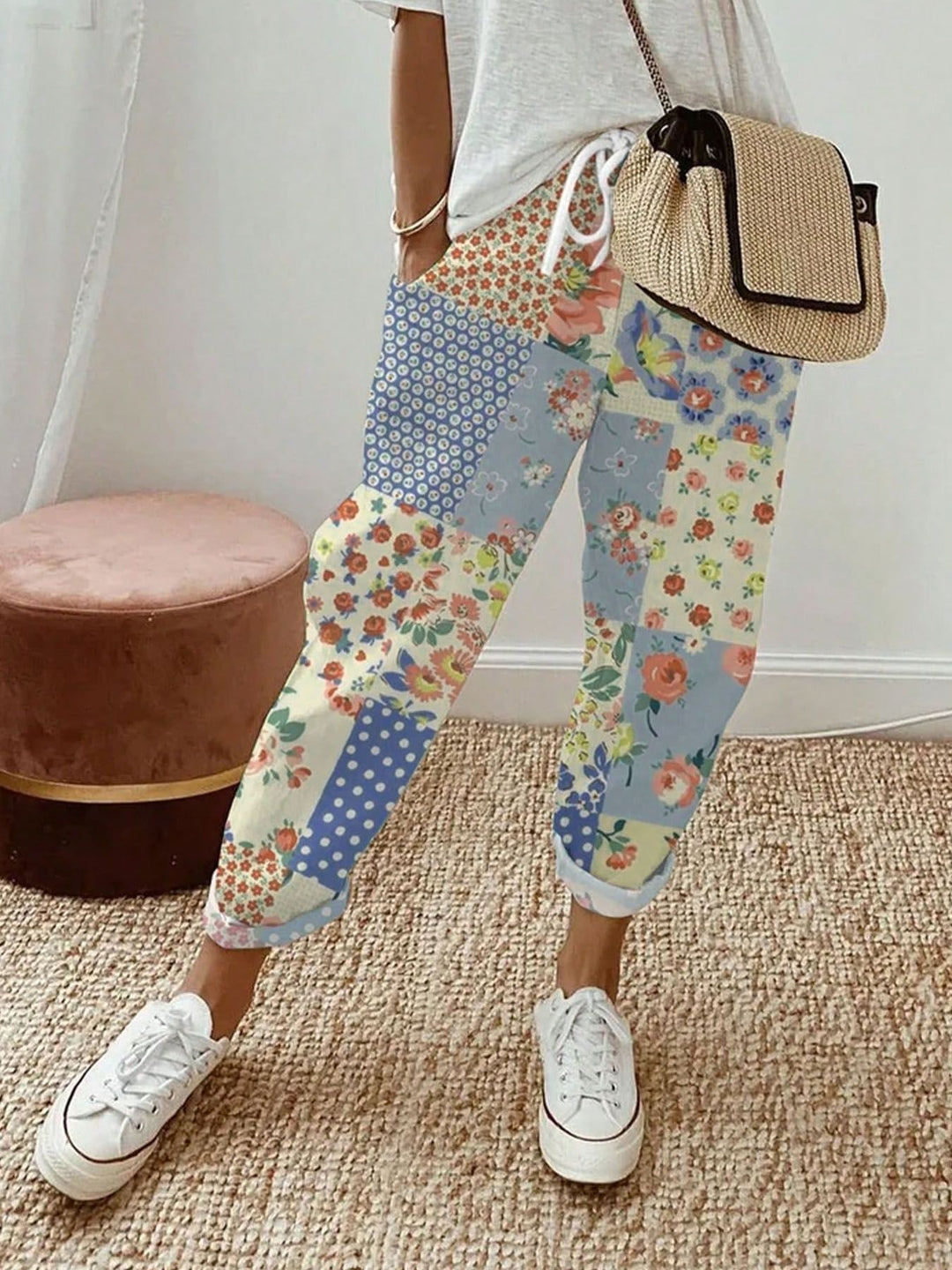 Dame Patchwork Blomster Joggingbukser Stilla