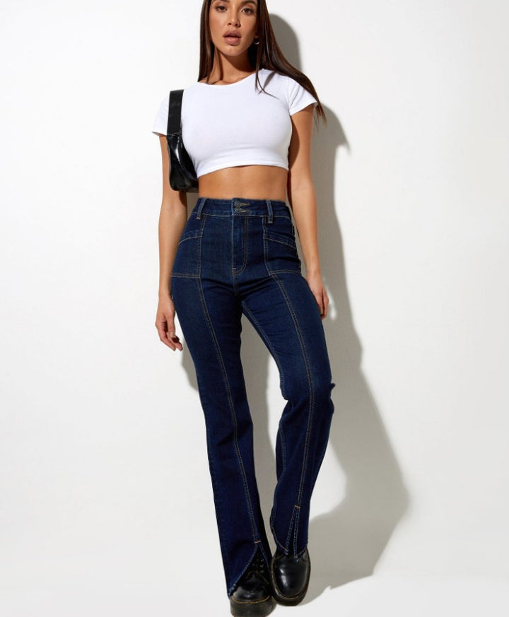 Dame Højtskårne Bootcut Jeans med Lynlås Stilla