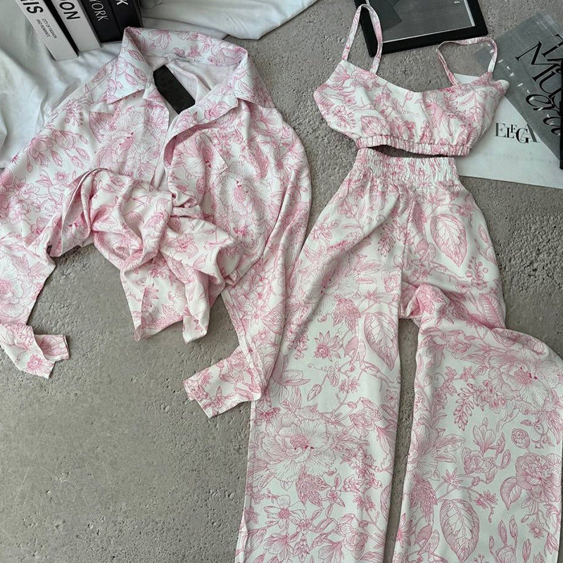 Dame fritid sæt med blomstret design og elastisk linning Stilla