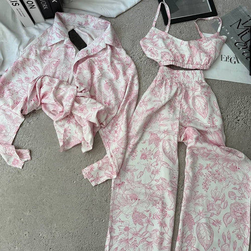 Dame fritid sæt med blomstret design og elastisk linning Stilla