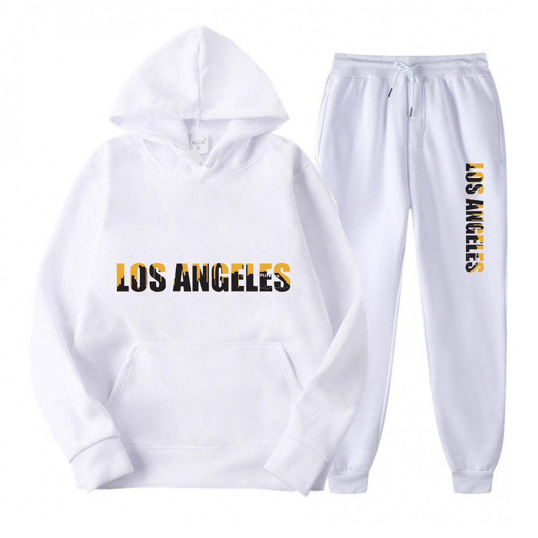 Kvinders fritids hoodie og joggingbukser sæt med casual Los Angeles skrifttype Skovae