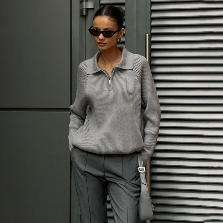 Femme Cozy Ribbed Halv-lynlås Pullover Stilla