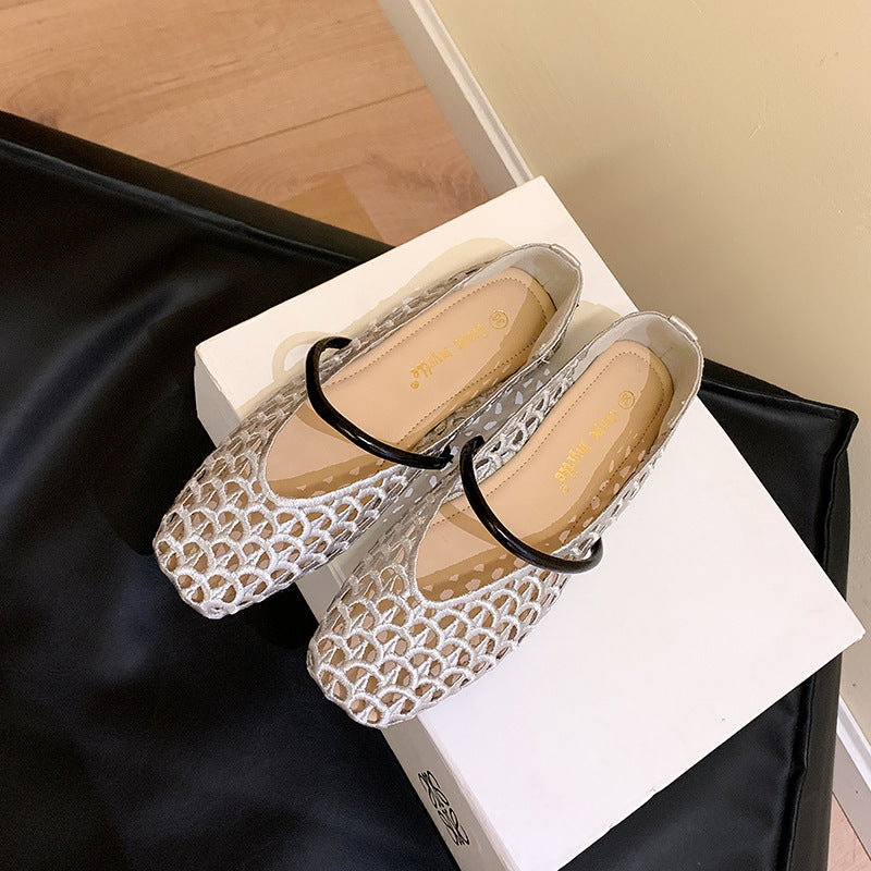 Dame elegante Ballerinas med moderne netdesign og stilfuld rem Stilla