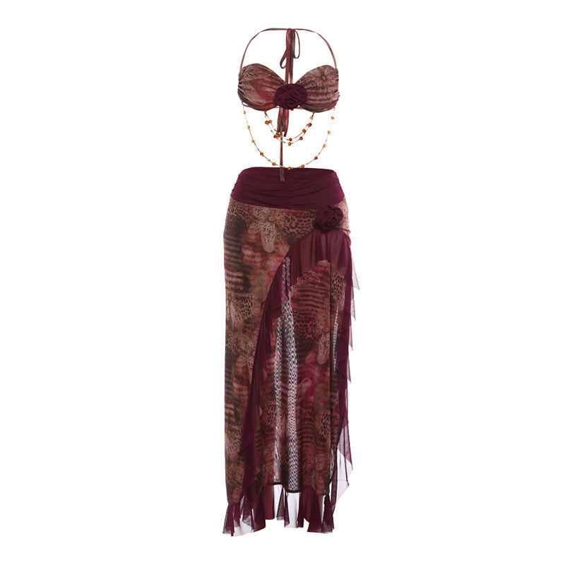 Damen elegantes Wickel-Badeanzug-Set mit floralem Design und Rüschen Skovae