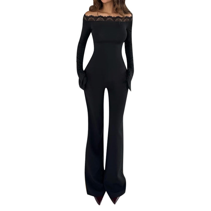 Dame elegant Off-Shoulder Jumpsuit med spidse accenter og udvidet ben Skovae