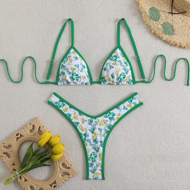 Dame triangel-bikini med floralt design og justerbare stropper Skovae
