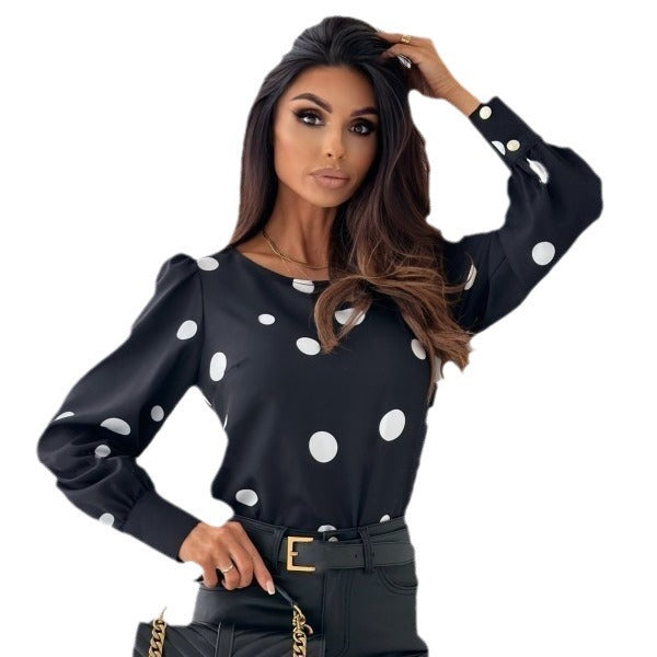 Dame Elegant Polka-Dot Puffærme Bluse Stilla
