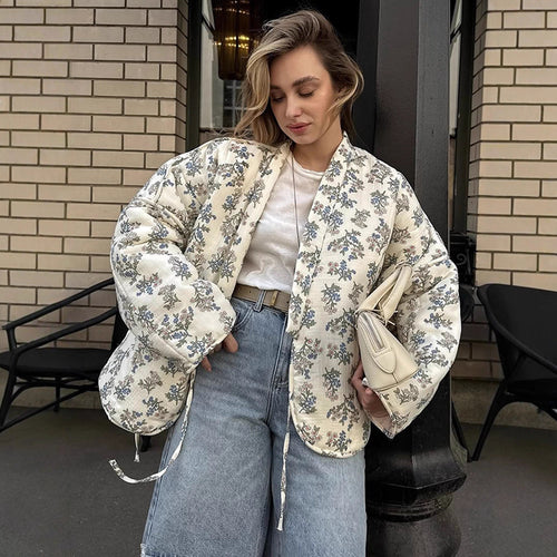 Damens quilted Jacquard cardigan med blomster mønster Stilla