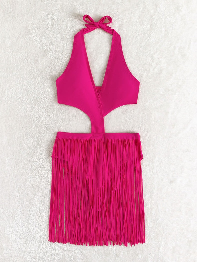 Dame one-piece badedragter med fashionable frynsekjole Skovae