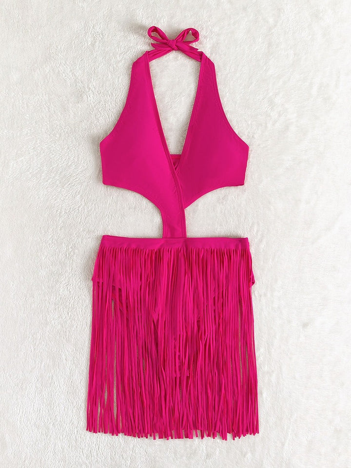 Dame one-piece badedragter med fashionable frynsekjole Skovae