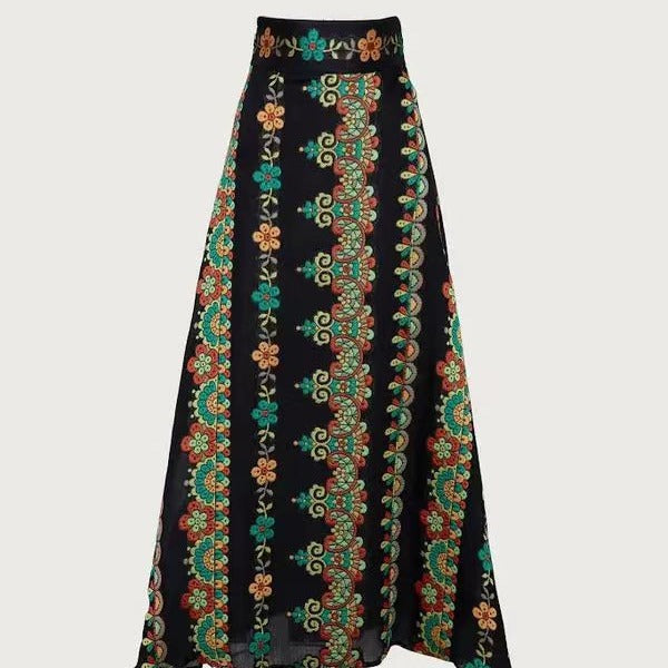 Dame To-delt Outfit med kort top og floral Maxiskørt Skovae