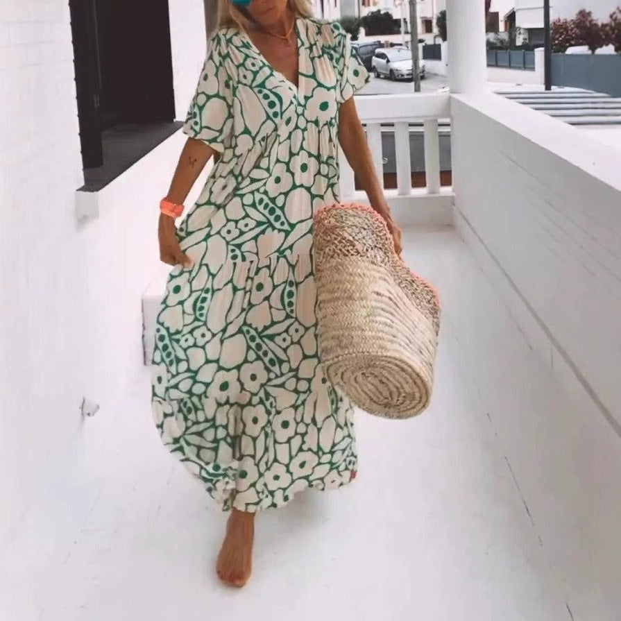 Dame Floral Print Maxi Kaftan Kjole Stilla