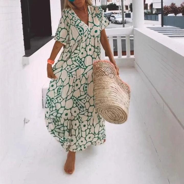Dame Floral Print Maxi Kaftan Kjole Stilla