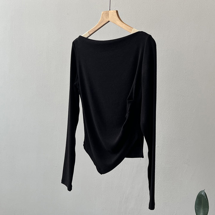 Dame afslappet langærmet skjorte med asymmetrisk snit og raffineret draperingsdesign Stilla