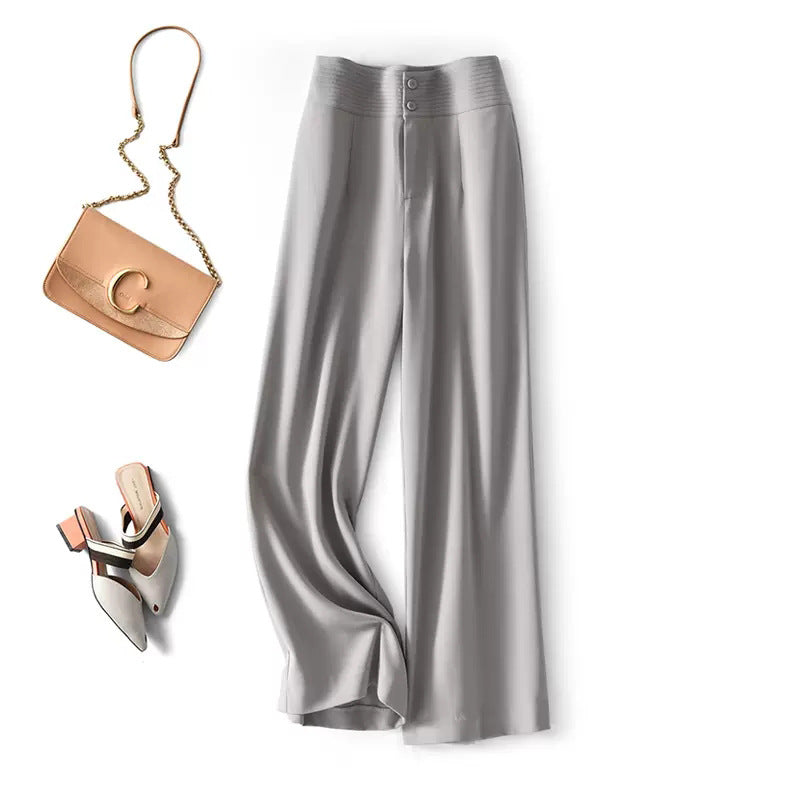 Dame bred High-Waist-bukser i flydende materiale med smart snit Stilla