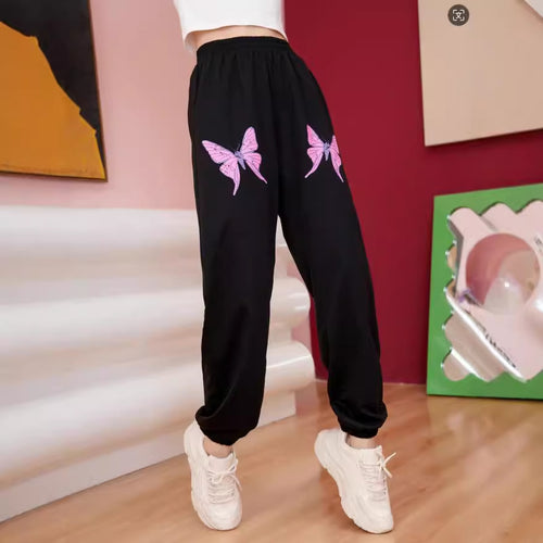 Dame joggingbukser med farverigt sommerfuglemotiv Stilla