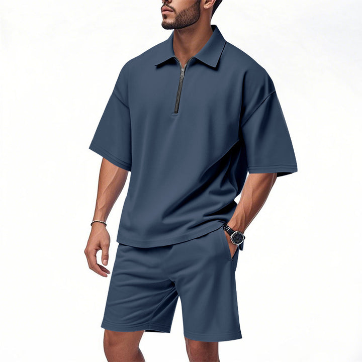 Herren sporty kortærmet outfit med lynlås og elastisk bånd Stilla