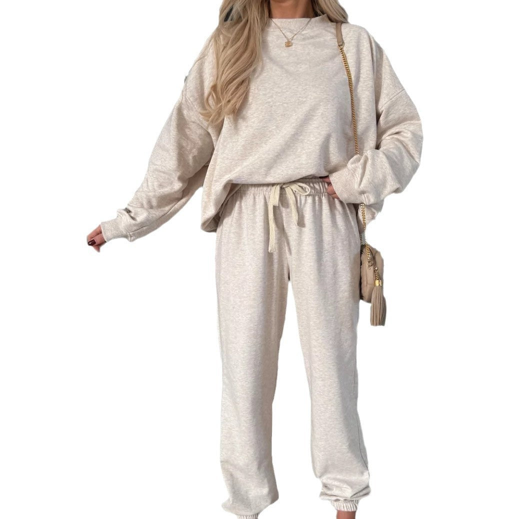 Kvinders stilfulde fleece loungewear sæt med løs pasform og elastisk talje Skovae
