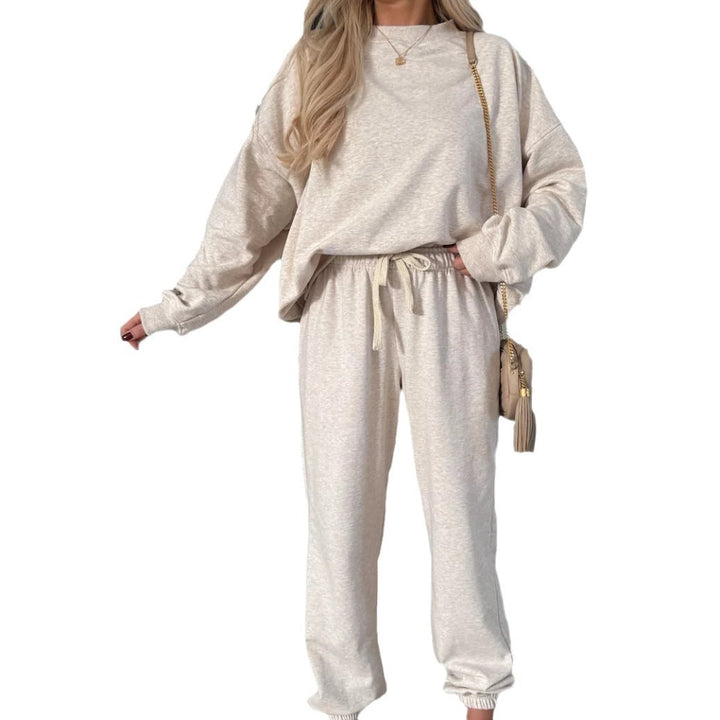 Kvinders stilfulde fleece loungewear sæt med løs pasform og elastisk talje Skovae