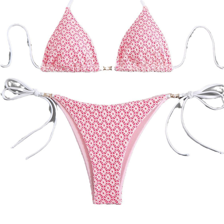 Dame triangle bikini med filigranet blomsterdesign og charmerende sløjfer Skovae