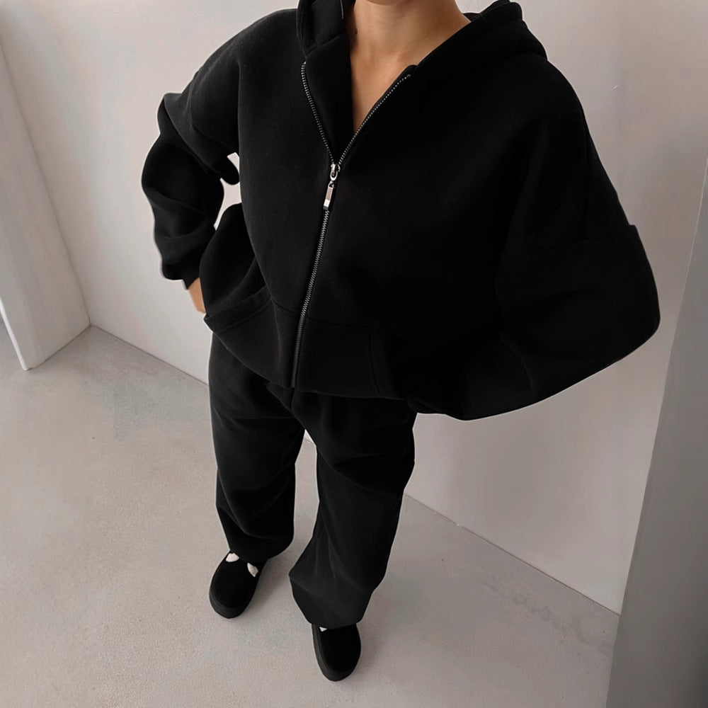 Kvinder casual sweatshirt og joggingbukser sæt med hætte og praktisk lynlås Skovae